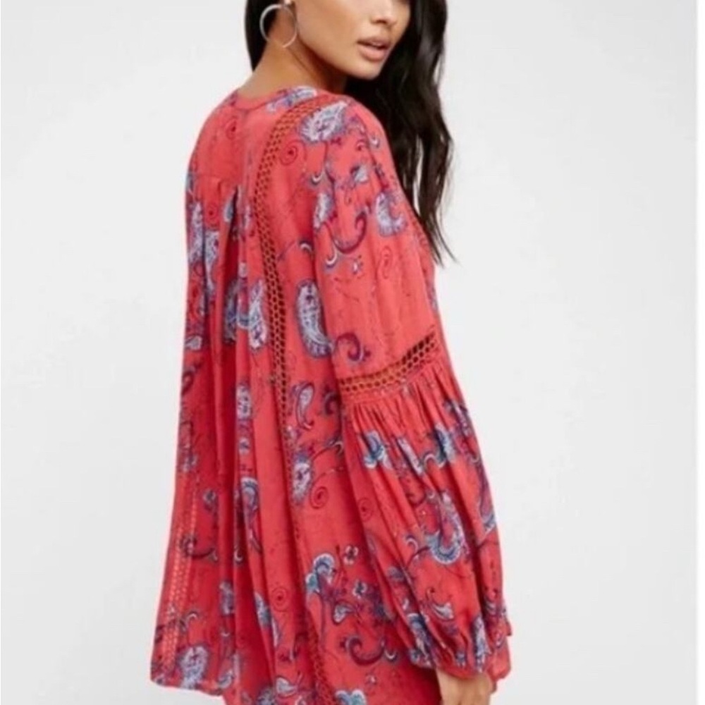 Free People Just the Two of Us Tunic Womens Small Pink Paisley Oversized Top - Picture 6 of 10